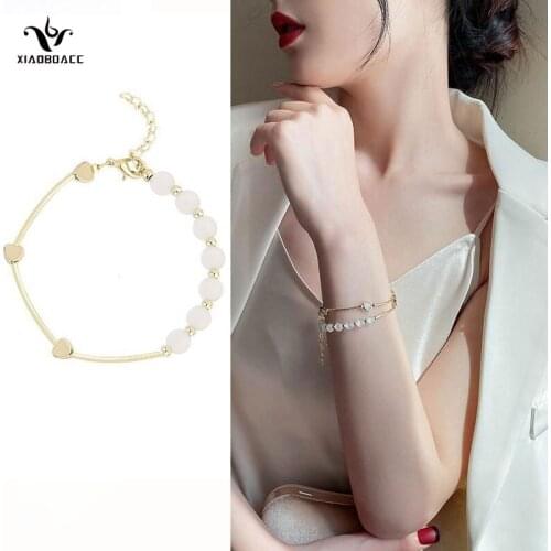 XiaoboACC Opal Love Bracelet Female Korean Fashion INS Student Friends Bangle Hand Jewelry 2021