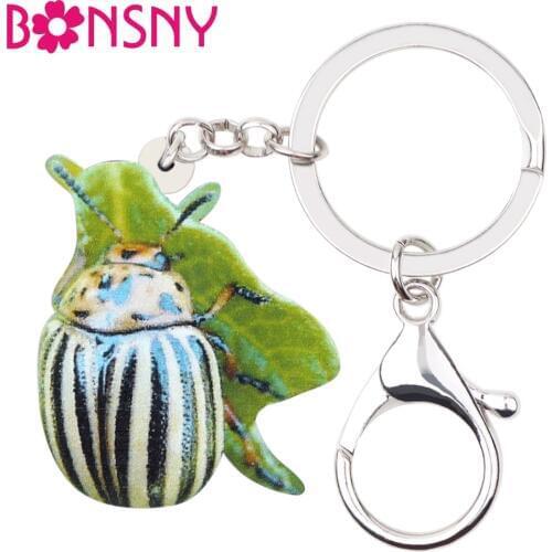 Bonsny Acrylic Sweet Ladybug Beetles Leaf Key Chains Keychain Ring Cartoon Insect Jewelry For Women Girls Bag Purse Pendant Gift