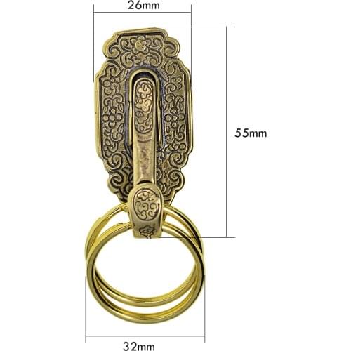 Handmade retro Tibetan pattern brass Detachable Quick Release Belt ring clip on keyholder keychains EDC FOB Car key holder