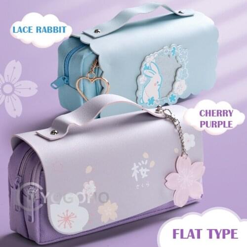 New Big Capacity Sakura Pencil case Fold Canvas Stationery Storage Bag Organizer Cherry Color Pencil Bag