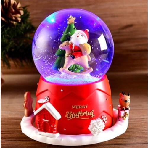 Santa Claus Crystal Ball Music Box Pink Girl Star Moon Rainbow Unicorn Glowing Snowflakes Music Box Home Decoration LED Light