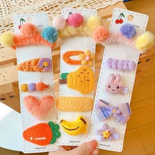 2021 Children Cute Colors Soft Cartoon Scrunchies Rubber Bands Hairpins Girls Lovely Knitting Hair Clips Kids Hair Accessories