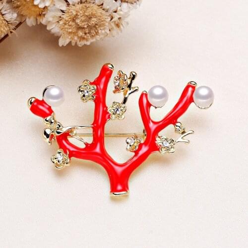 DIY Red Tree Brooch Pin Mountings Base Findings Accessories Jewelry Settings Parts Mounts for Pearls Jade Crystals Agate Coral