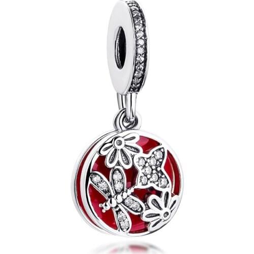 DIY Fits for Pandora Charms Bracelets Springtime Beads with Red Enamel 100% 925 Sterling-Silver-Jewelry Free Shipping