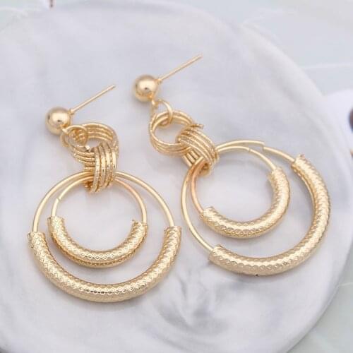 Double Metal Tube Hollow Round Geometric Dangle Earrings For Women Fashion Jewelry Statement Earrings Gifts Accessories