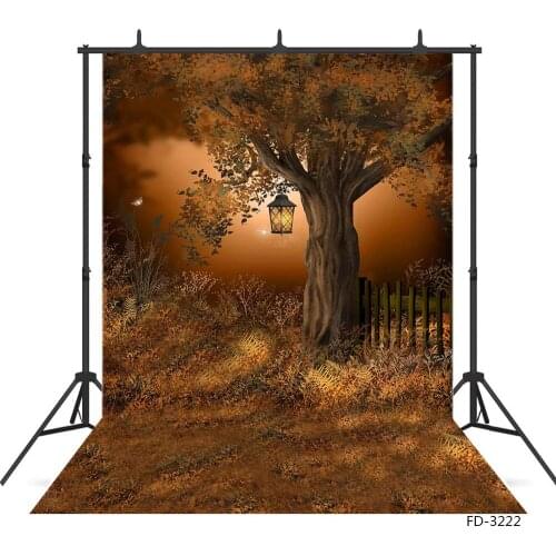 Photo Backdrop Yellow Tree Grass Lamp Computer Printed Halloween Photography Props Background for Children Baby Shower Photocall