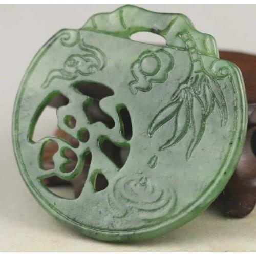 Chinese old natural hetian green jade hand-carved flower pendant 2 inch green Blessing pendant + free mask 10pcs/bag