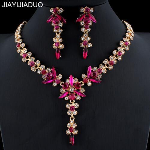 Jiayijiaduo 5 colors new crystal wedding jewelry set women gold color necklace long earrings set dress accessories bridesmaid
