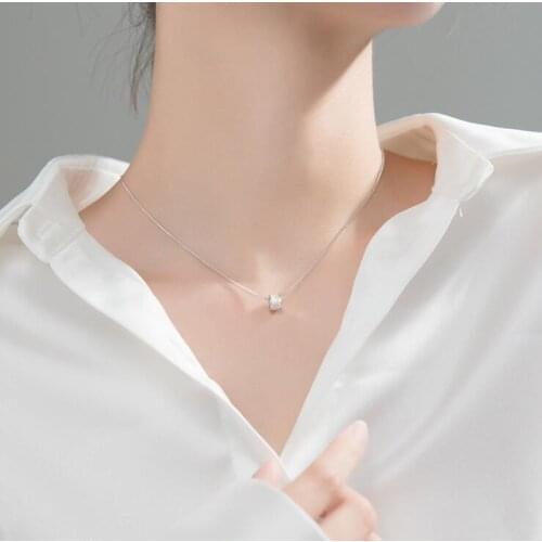 Round Tube Silver Pendant Necklace 925 Sterling Silver Necklace with Cubic Zirconia Luxury