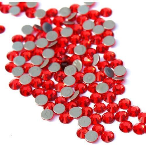 Round Glass Stones Iron on DMC SS6 to SS30 Light Siam Hotfix Rhinestones For Garment Accessories