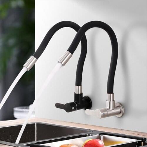 Stainless Steel Any Direction Rotating Kitchen Faucet Kitchen Sink Tap Wall Mounted Cold Water Single Handle Black Faucet