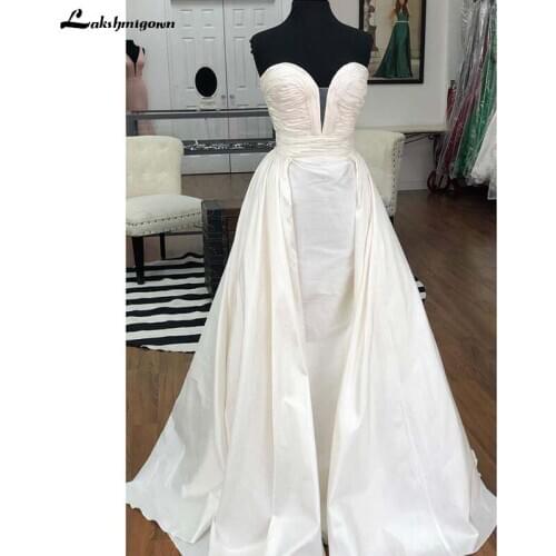 Sweetheart Wedding Dresses 2021 plus size Simple A Line White Satin Backless Bridal Gowns Vestidos de Nova