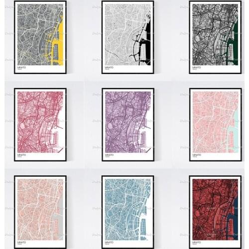 Minato, Tokyo Map Nordic Retro Minimalism Painting Posters and Prints on Canvas Wall Art Modular Pictures Home Decor Gift