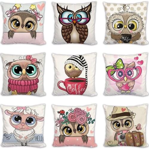 Cartoon owl Animals Sofa Throw Pillow Case Blue Whale Owl Bat Bee Octopus Vintage Cushion Cover подушки декоративные cojines