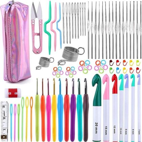 LMDZ 85Pcs Crochet Hooks Set Ergonomic Handle Soft Grip Crochet Large-Eye Blunt Needles Long Knitting Needles for Knitting Craft