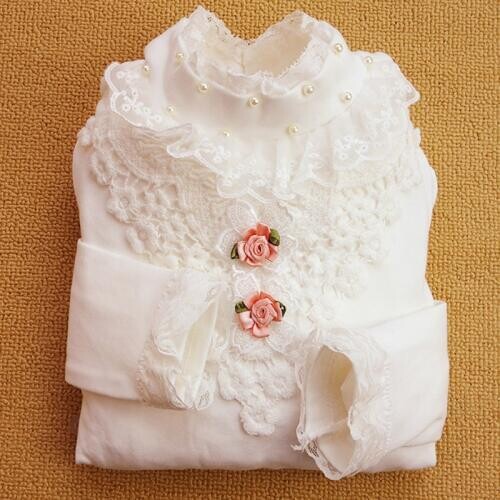 2017 new girl long t shirt Autumn Spring Child Kids Baby Girl School Long Sleeve Blouse Tops Lace Collar Children Clothes 4-13Y