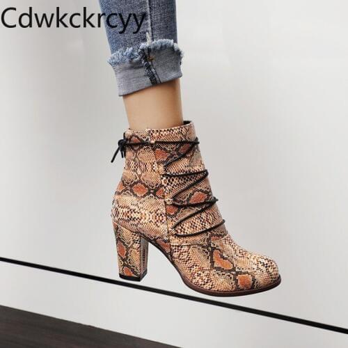 Winter The New fashion Round head Thick heel Martin boots Leopard Sexy Plus velvet Keep warm High heel Women boots size 34-48