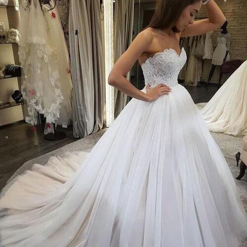 Charming Sweetheart Pearl Lace Bodice Ball Gown New Wedding Dresses Backless Tulle vestido de noiva Bride Dress
