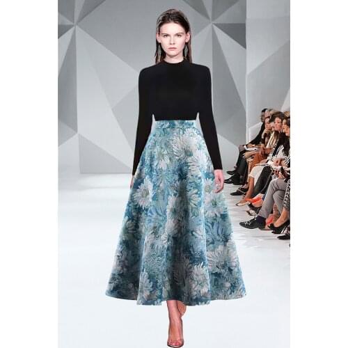 2021 Autumn Winter Knit Dress Hepburn Jacquard Retro High Waist Large Swing Sweater Dress Set Embroidery Chic Long Sleeve Dress