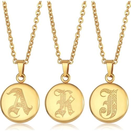Pendant Necklace For Women Men Initial Letter Coin Name Jewelry Gift Stainless Steel Rolo Link Chain 2021 Hot Sale KP663