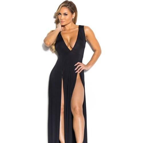 Backless Sexy Party Deep V-neck Dress Vestidos Tangk High Side Split Bodycon Maxi Dress Women Sleevesless Club Long Summer Dress