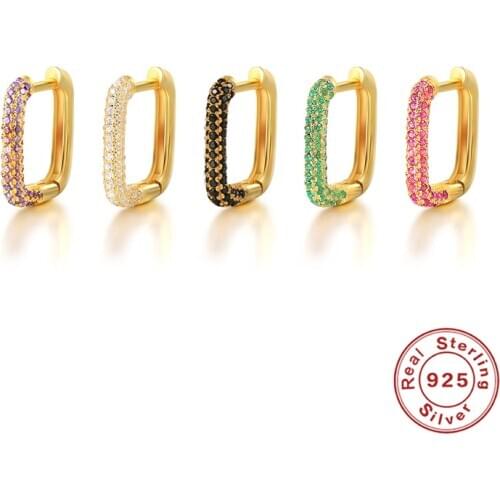 S925 Sterling Silver Micro-inlaid Zircon Earring Trendy European and American Geometric Square Colorful Big Circle Hoop Earring