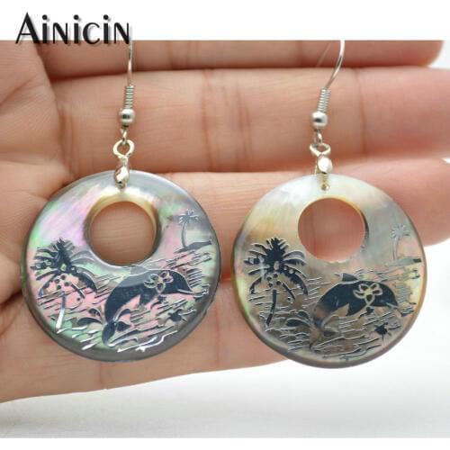 Silver Color Dolphin & Sea Turtle Painting Hook Earrings Fashion Women Summer Beach Jewelry 5pairs/lot