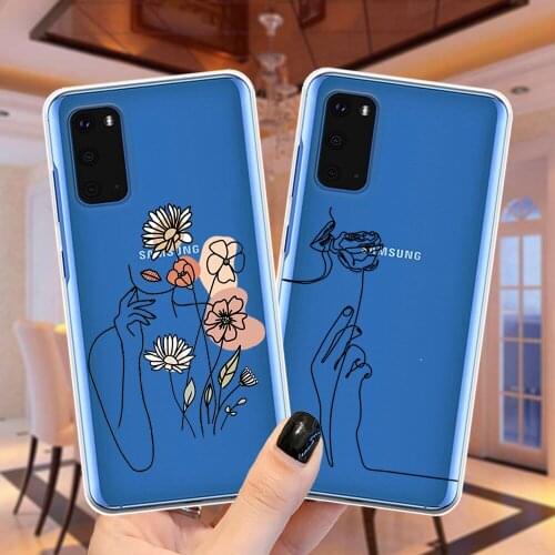 Minimal Line Art Woman Floral Silicone Phone Case For Samsung Galaxy S10 S9 S8 S20 FE Plus Note 20 Ultra 10 Pro S10E Soft Cover