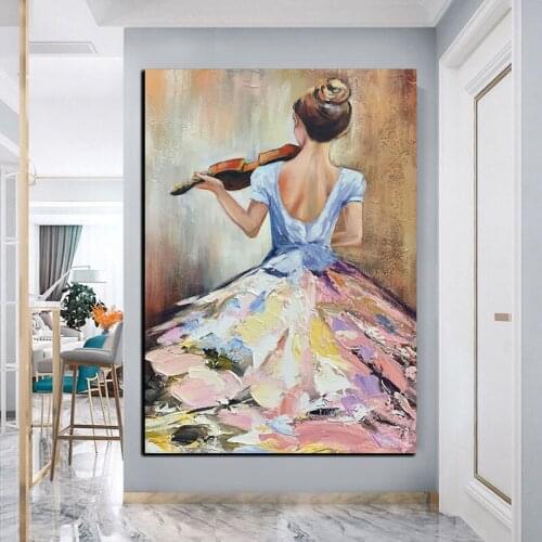 Violin Girl Abstract Oil Painting Modern Wall Art Living Room Wall Pictures Home Decoration Painting No Framed 100% Handmade