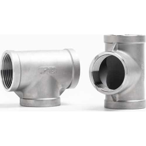 SS304 Stainless Steel Female Threaded 3 Way Tee T Pipe Fitting 1/4" 3/8" 1/2" 3/4" BSP Threaded For Homebrewing