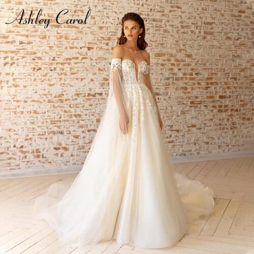 Ashley Carol A-Line Wedding Dress 2021 Delicate Beaded Appliques Bride Sweetheart Detachable Tulle Sleeve Princess Bridal Gown