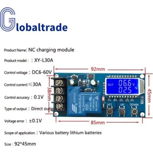 1PCS DC 6-60v 30A Storage Battery Charging Control Module Protection Board Charger Time Switch LCD Display XY-L30A
