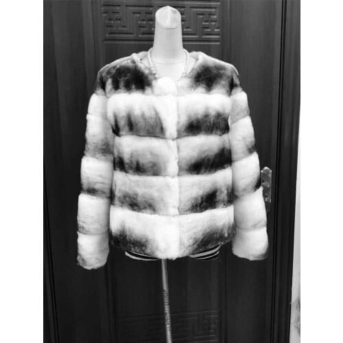 Winter HEFUXIANG fur jacket vest women real rex rabbit fur coats thick fullness striped lady genuine fur outerwear clothing