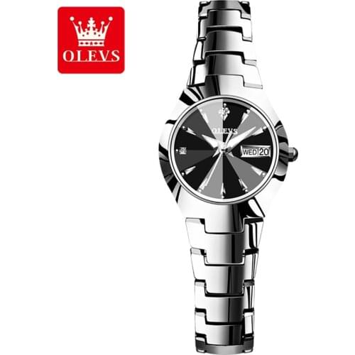 OLEVS New Women Luxury Solid Tungsten Steel Quartz Watch Luminous Hands Waterproof Watch For Women Fashion Week Date Clock 8697