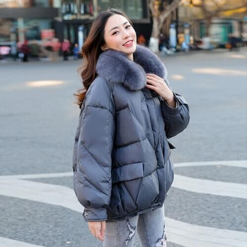 Big Real Fox Fur 2020 New Winter Coat Women White Duck Down Jacket Down Parkas Female Casual Fashion Short Down Coats Outwears