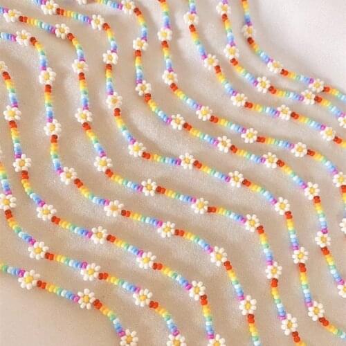 2021 New Colorful Daisy Flowers Beaded Necklace Charm Statement Short Choker Necklace for Women Korea Summer Beach Jewelry