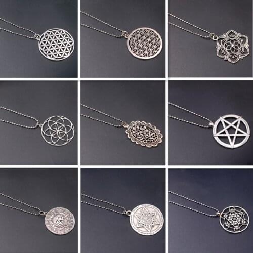 1pc Retro Flower of Life Star of Necklace Punk Rock Viking Sacrifice Sheep Skull Beads Necklace DIY Charm Jewelry Crafts Unisex