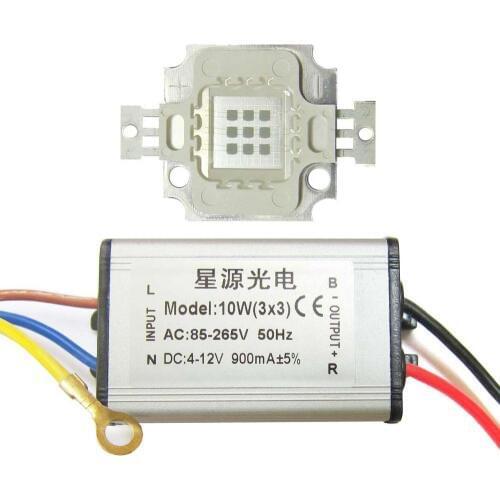 10W Square Base UV Ultraviolet 395nm SMD LED Light Parts + AC 85~265V Waterproof LED driver
