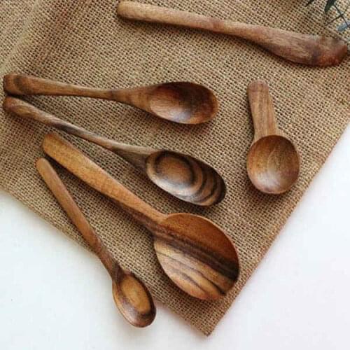 100pcs Wooden Spoon Eco-Friendly Natural Teakwood Long Handle Salad Mixing Spoon Icecream Scoop Tableware