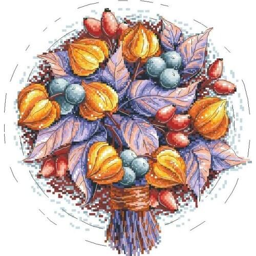 11/14/18/25/22/28 color aida Counted Cross Stitch Kit Lantern flowers Autumn Fruits Chinese Lanterns bouquet Colorful