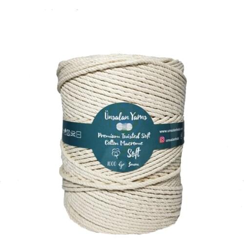 3mm 3 Twist Can Be Scanned Cotton Macrame Ecru 1 Kg 250 + 250-299m