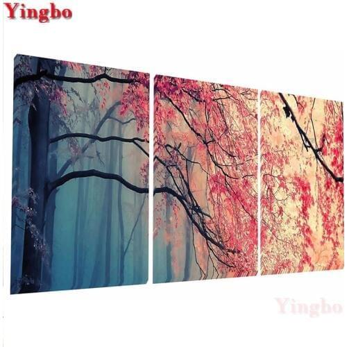 3 PCS DIY Diamond Embroidery Sakura Tree landscape Diamond round Full rhinestone 5D Diamond painting cross stitch,needlework art