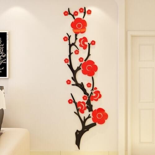 3d Acrylic Flower Wall Stickers Home Decor Stickers Living Room Dinning Room Wall Decor Chinese Style Wallpaper Plum Blossom Q