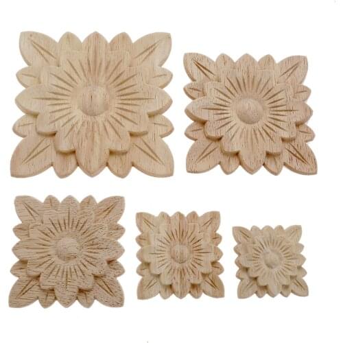 5/6/8/10/12cm Floral Wood Carved Wooden Figurines Crafts Corner Appliques Frame Wall Door Furniture Woodcarving Decorative