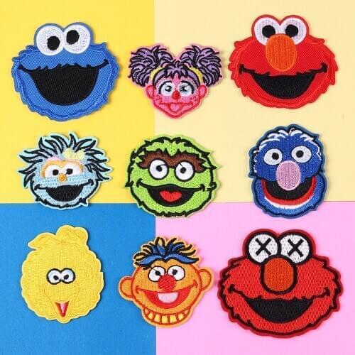 Anime Sesame Street Patch Embroidered Patches For Clothes Iron On Clothes Stripe Patch Monster Decoration Clothing Accessories