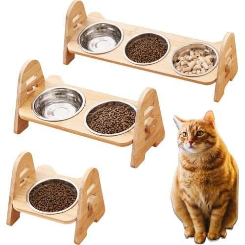 Raised Cat Bowl Automatic Feeder Stainless Steel Cat Food Bowl with Stand Raised Non Slip Double Bowl Stand Dish Bowls for Cats
