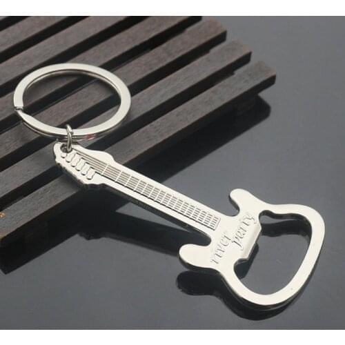 Zink Alloy Bottle Opener Guitar Shape Pendant KeyChains Hangings Ring Beer Bottle Can Opener Gift For Music Lover Home Kitchen