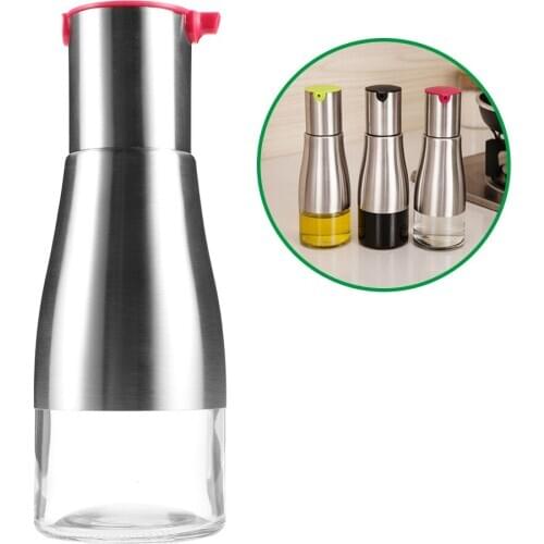 Olive Oil Bottle 320ml Soy Sauce Vinegar Seasoning Storage Can Glass Bottom Stainless Steel Body Kitchen Cooking Tools