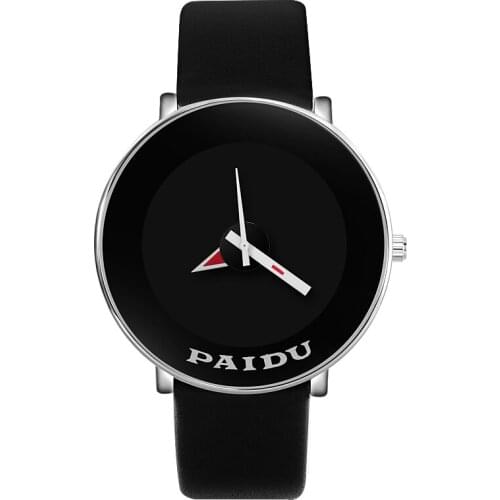 Minimalist Style Watch Men New Turntable Dial Red White Analog Quartz Soft Crazy Horse Leather Unique Design Mens Wristwatch