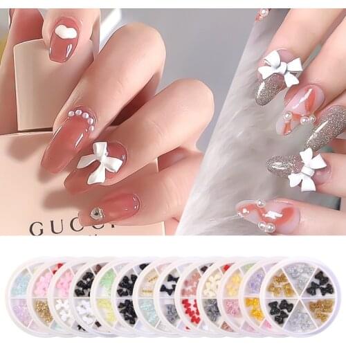 6 Grids/Box 3D Cute Bear Butterfly Bow Resin Nail Art Decorations Aurora Rhinestone For Nails Glitter DIY Manicure Accessories